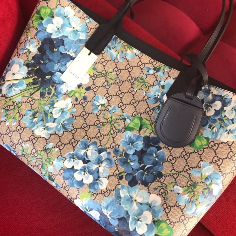 Gucci Blooms Tote Reversible Floral/Navy Bag - NWT - Picture 12 of 15